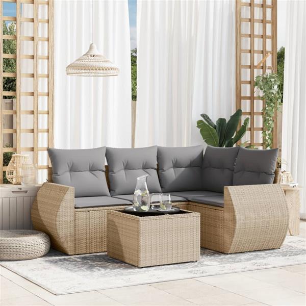 Grote foto vidaxl 5 delige loungeset met kussens poly rattan beige tuin en terras tuinmeubelen