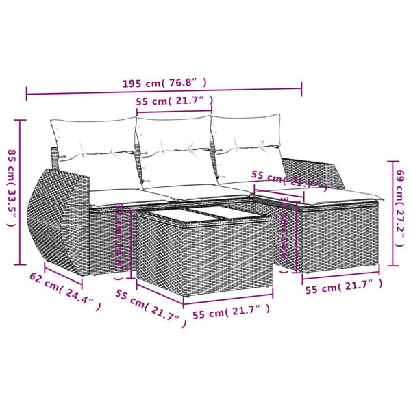 Grote foto vidaxl 5 delige loungeset met kussens poly rattan beige tuin en terras tuinmeubelen