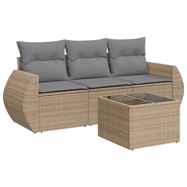 Grote foto vidaxl 4 delige loungeset met kussens poly rattan beige tuin en terras tuinmeubelen