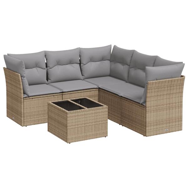 Grote foto vidaxl 6 delige loungeset met kussens poly rattan beige tuin en terras tuinmeubelen