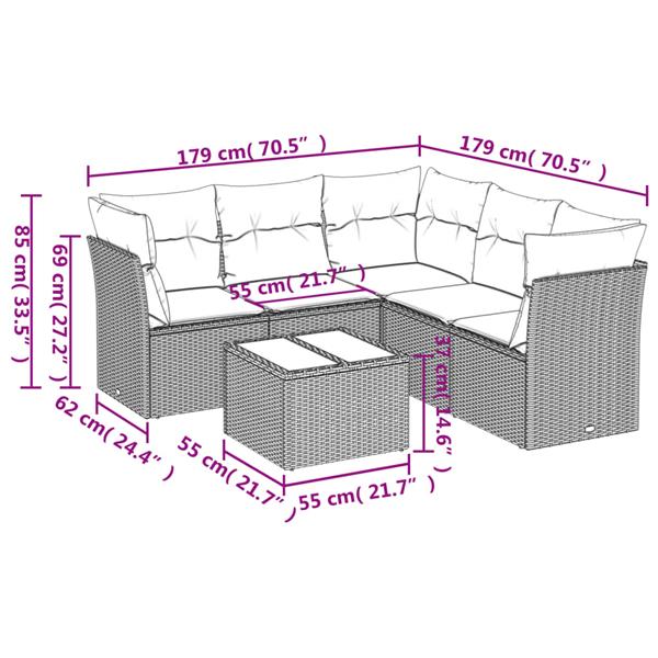 Grote foto vidaxl 6 delige loungeset met kussens poly rattan beige tuin en terras tuinmeubelen