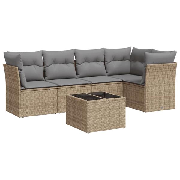 Grote foto vidaxl 6 delige loungeset met kussens poly rattan beige tuin en terras tuinmeubelen