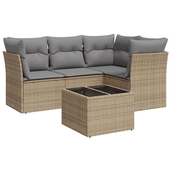 Grote foto vidaxl 5 delige loungeset met kussens poly rattan beige tuin en terras tuinmeubelen