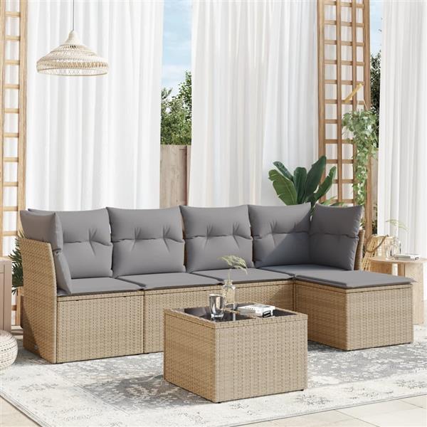 Grote foto vidaxl 6 delige loungeset met kussens poly rattan beige tuin en terras tuinmeubelen