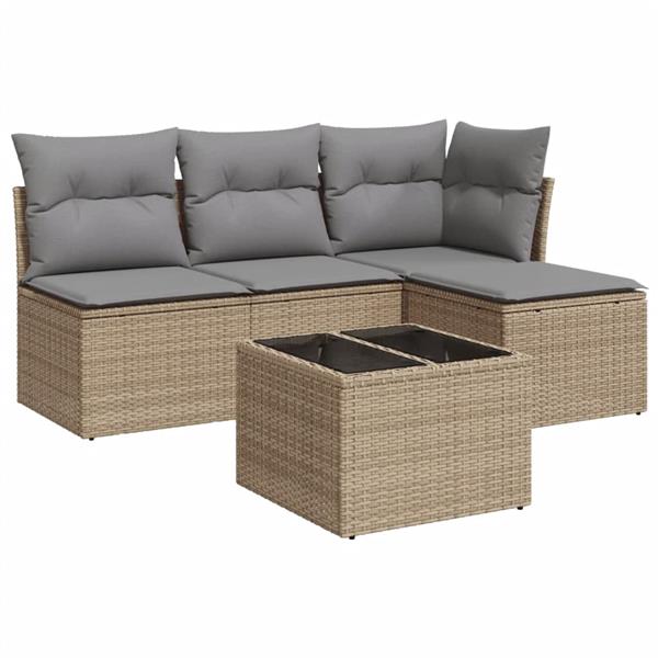 Grote foto vidaxl 5 delige loungeset met kussens poly rattan beige tuin en terras tuinmeubelen