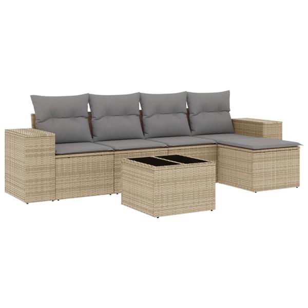 Grote foto vidaxl 6 delige loungeset met kussens poly rattan beige tuin en terras tuinmeubelen