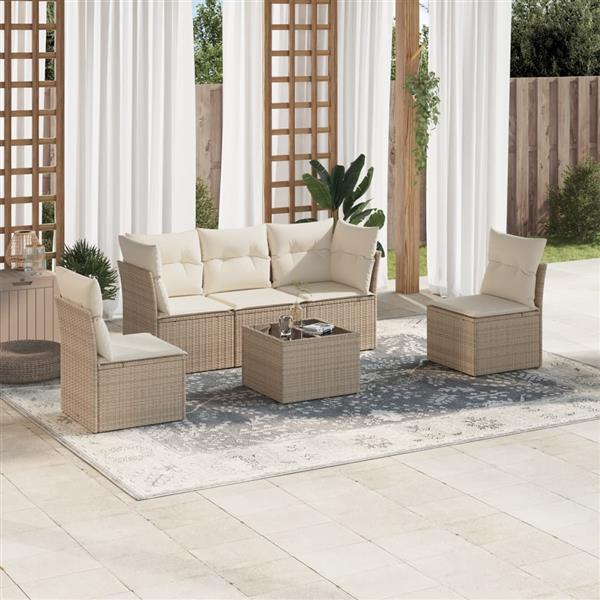 Grote foto vidaxl 6 delige loungeset met kussens poly rattan beige tuin en terras tuinmeubelen