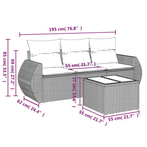 Grote foto vidaxl 4 delige loungeset met kussens poly rattan beige tuin en terras tuinmeubelen