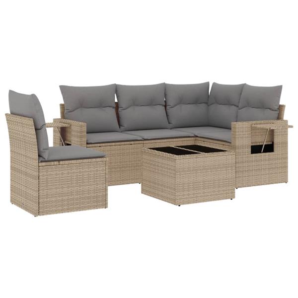 Grote foto vidaxl 6 delige loungeset met kussens poly rattan beige tuin en terras tuinmeubelen