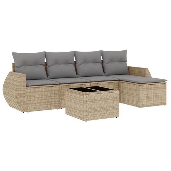 Grote foto vidaxl 6 delige loungeset met kussens poly rattan beige tuin en terras tuinmeubelen