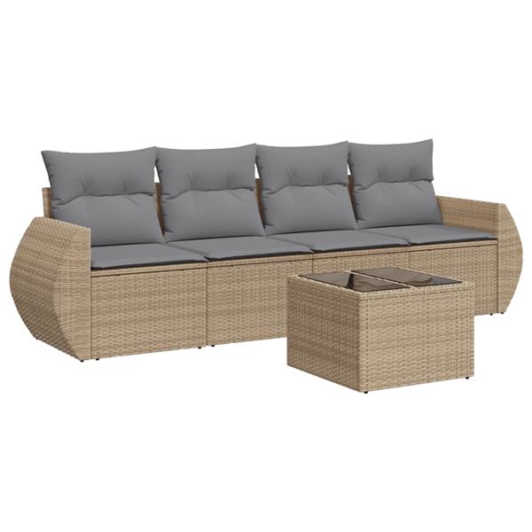 Grote foto vidaxl 5 delige loungeset met kussens poly rattan beige tuin en terras tuinmeubelen