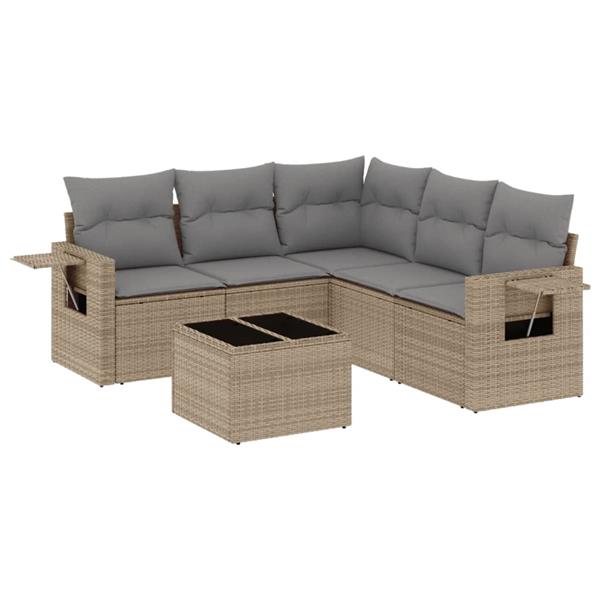 Grote foto vidaxl 6 delige loungeset met kussens poly rattan beige tuin en terras tuinmeubelen