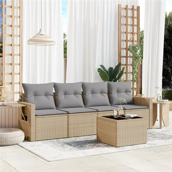 Grote foto vidaxl 5 delige loungeset met kussens poly rattan beige tuin en terras tuinmeubelen