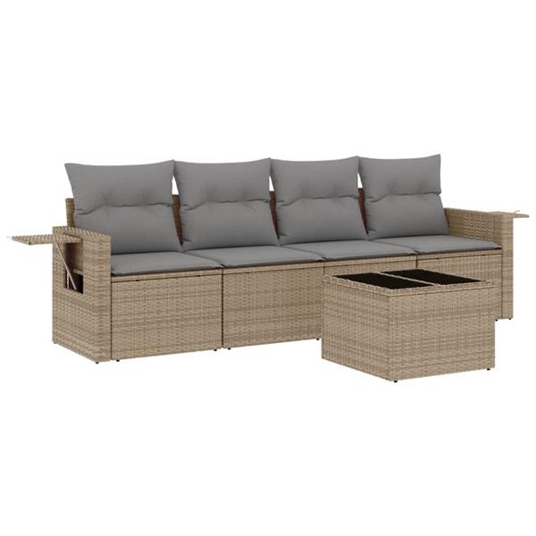 Grote foto vidaxl 5 delige loungeset met kussens poly rattan beige tuin en terras tuinmeubelen