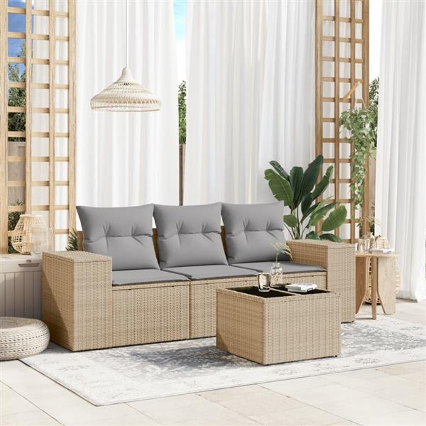 Grote foto vidaxl 4 delige loungeset met kussens poly rattan beige tuin en terras tuinmeubelen