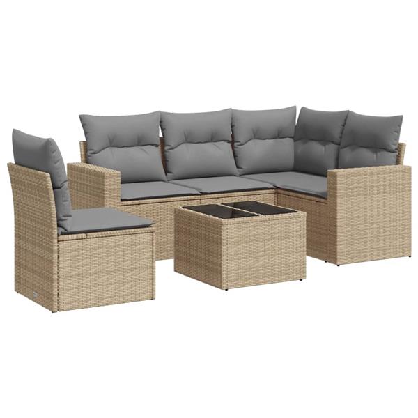 Grote foto vidaxl 6 delige loungeset met kussens poly rattan beige tuin en terras tuinmeubelen