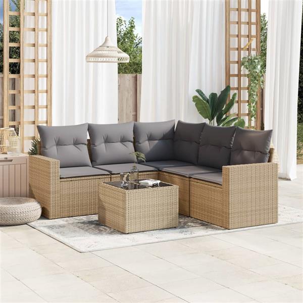 Grote foto vidaxl 6 delige loungeset met kussens poly rattan beige tuin en terras tuinmeubelen