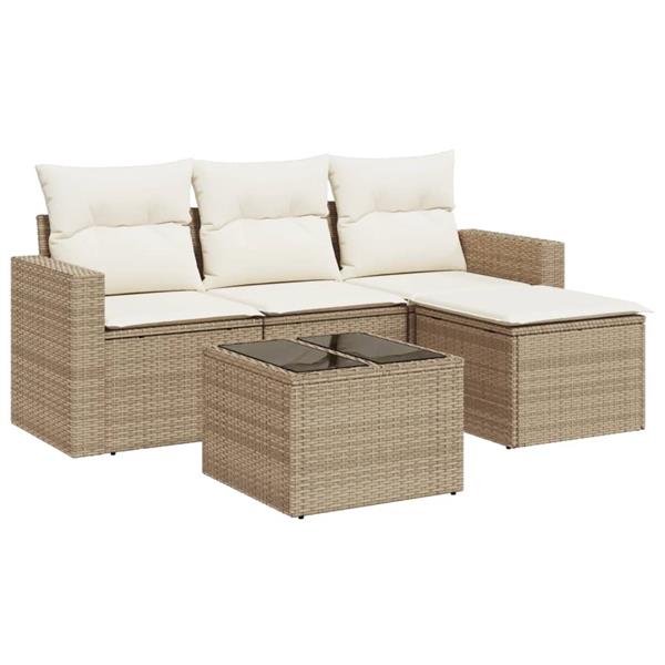 Grote foto vidaxl 5 delige loungeset met kussens poly rattan beige tuin en terras tuinmeubelen