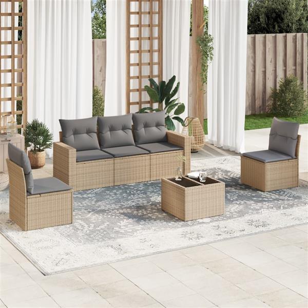 Grote foto vidaxl 6 delige loungeset met kussens poly rattan beige tuin en terras tuinmeubelen