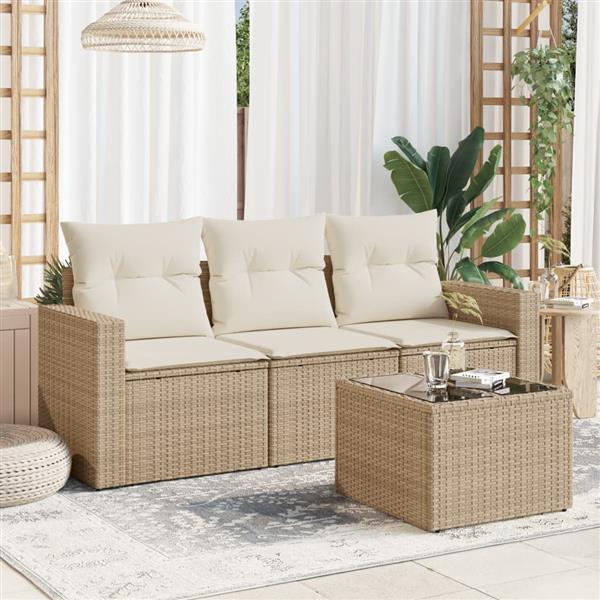 Grote foto vidaxl 4 delige loungeset met kussens poly rattan beige tuin en terras tuinmeubelen