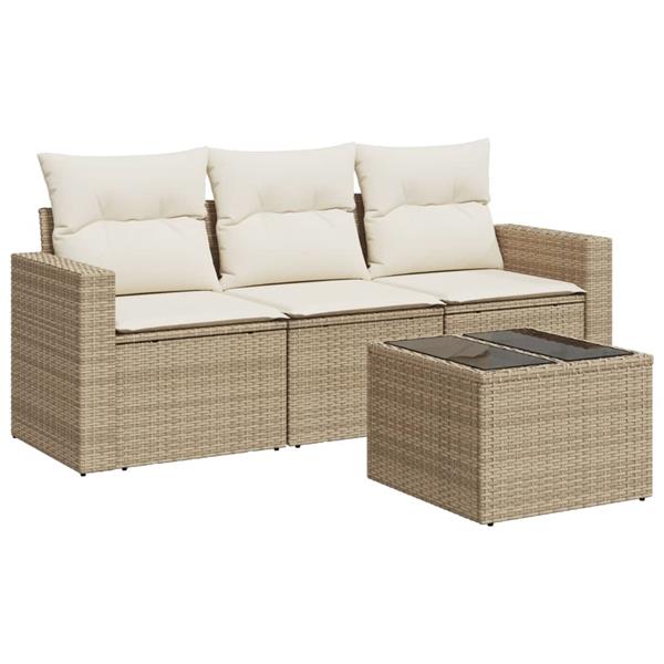 Grote foto vidaxl 4 delige loungeset met kussens poly rattan beige tuin en terras tuinmeubelen