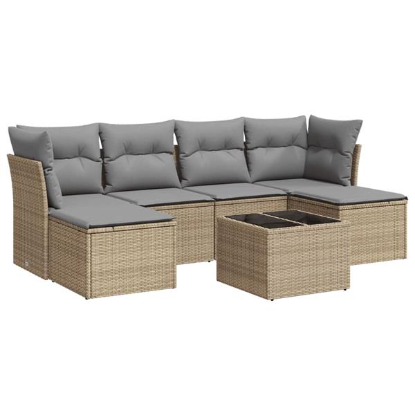 Grote foto vidaxl 7 delige loungeset met kussens poly rattan beige tuin en terras tuinmeubelen