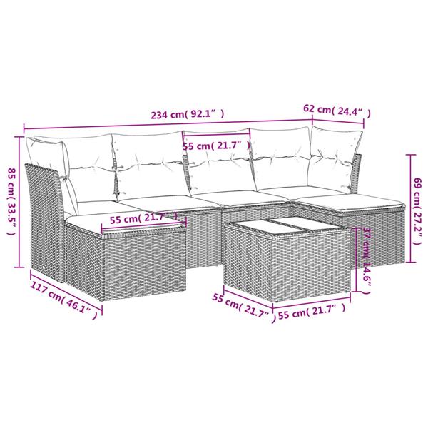 Grote foto vidaxl 7 delige loungeset met kussens poly rattan beige tuin en terras tuinmeubelen