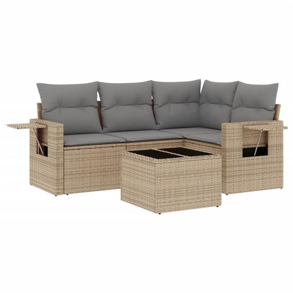 Grote foto vidaxl 5 delige loungeset met kussens poly rattan beige tuin en terras tuinmeubelen