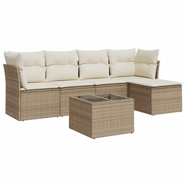 Grote foto vidaxl 6 delige loungeset met kussens poly rattan beige tuin en terras tuinmeubelen