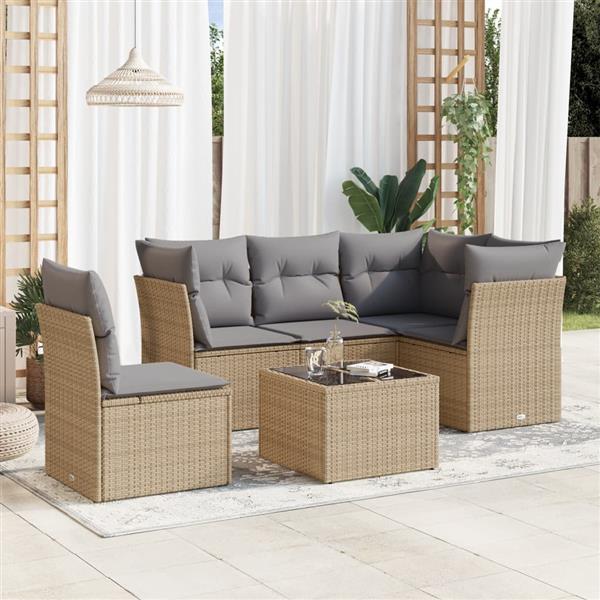 Grote foto vidaxl 6 delige loungeset met kussens poly rattan beige tuin en terras tuinmeubelen