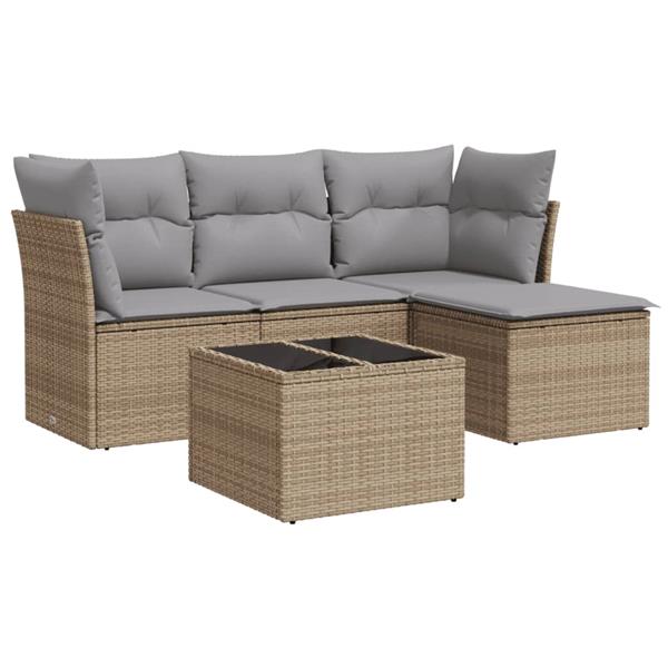 Grote foto vidaxl 5 delige loungeset met kussens poly rattan beige tuin en terras tuinmeubelen