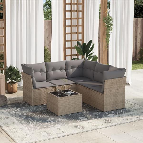 Grote foto vidaxl 6 delige loungeset met kussens poly rattan beige tuin en terras tuinmeubelen