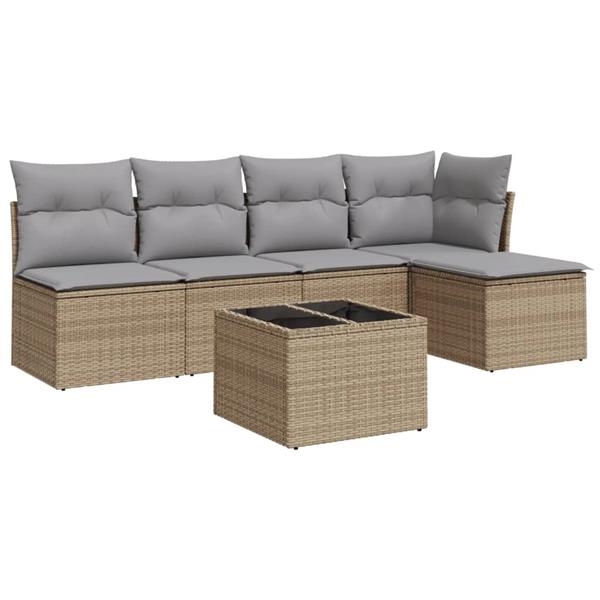 Grote foto vidaxl 6 delige loungeset met kussens poly rattan beige tuin en terras tuinmeubelen