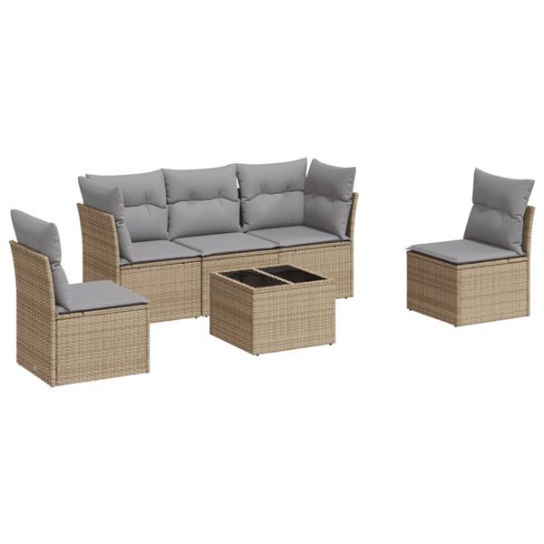 Grote foto vidaxl 6 delige loungeset met kussens poly rattan beige tuin en terras tuinmeubelen