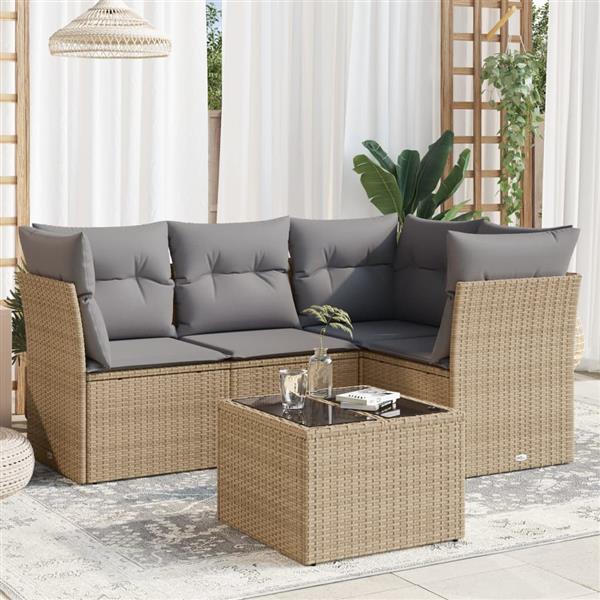 Grote foto vidaxl 5 delige loungeset met kussens poly rattan beige tuin en terras tuinmeubelen