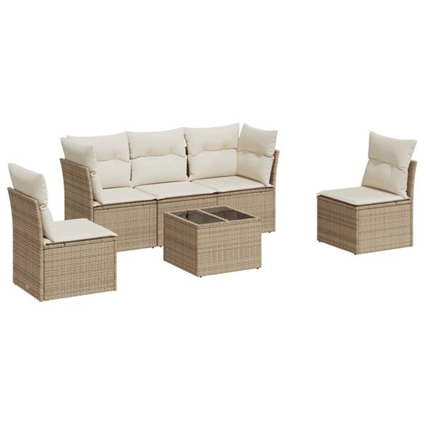 Grote foto vidaxl 6 delige loungeset met kussens poly rattan beige tuin en terras tuinmeubelen