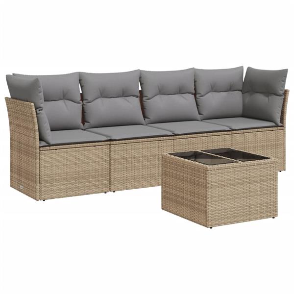 Grote foto vidaxl 5 delige loungeset met kussens poly rattan beige tuin en terras tuinmeubelen