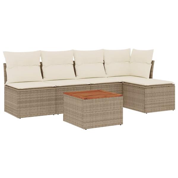 Grote foto vidaxl 6 delige loungeset met kussens poly rattan beige tuin en terras tuinmeubelen