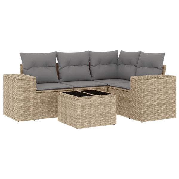 Grote foto vidaxl 5 delige loungeset met kussens poly rattan beige tuin en terras tuinmeubelen