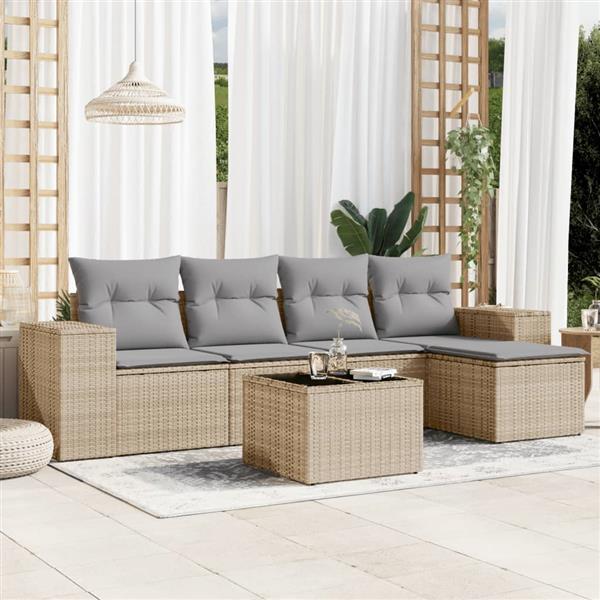 Grote foto vidaxl 6 delige loungeset met kussens poly rattan beige tuin en terras tuinmeubelen