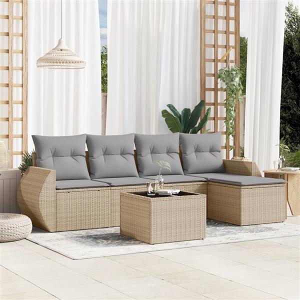 Grote foto vidaxl 6 delige loungeset met kussens poly rattan beige tuin en terras tuinmeubelen