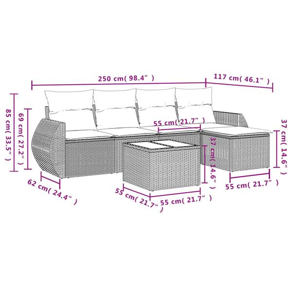 Grote foto vidaxl 6 delige loungeset met kussens poly rattan beige tuin en terras tuinmeubelen