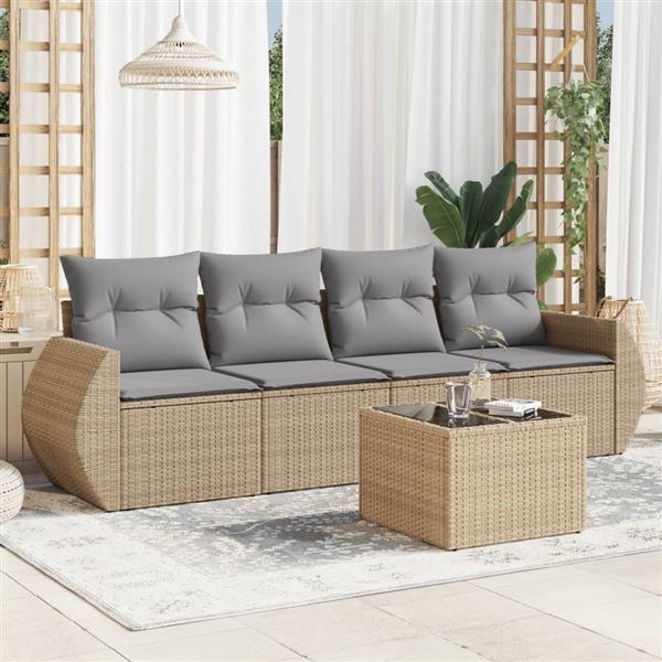 Grote foto vidaxl 5 delige loungeset met kussens poly rattan beige tuin en terras tuinmeubelen