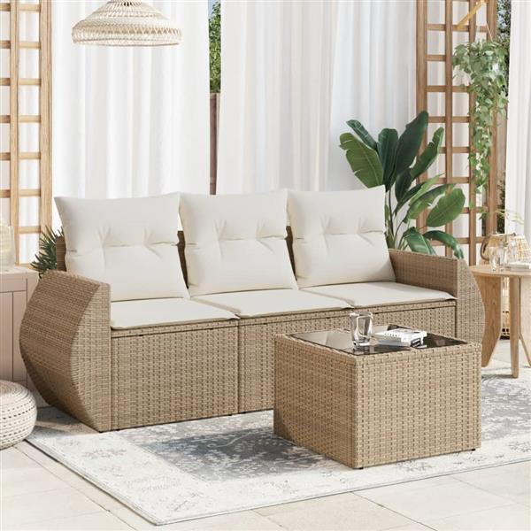 Grote foto vidaxl 4 delige loungeset met kussens poly rattan beige tuin en terras tuinmeubelen