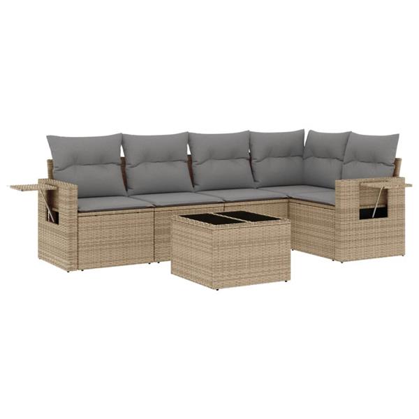 Grote foto vidaxl 6 delige loungeset met kussens poly rattan beige tuin en terras tuinmeubelen