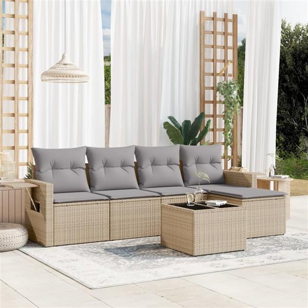 Grote foto vidaxl 6 delige loungeset met kussens poly rattan beige tuin en terras tuinmeubelen