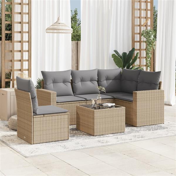 Grote foto vidaxl 6 delige loungeset met kussens poly rattan beige tuin en terras tuinmeubelen