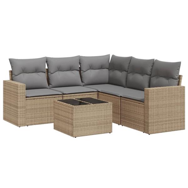 Grote foto vidaxl 6 delige loungeset met kussens poly rattan beige tuin en terras tuinmeubelen