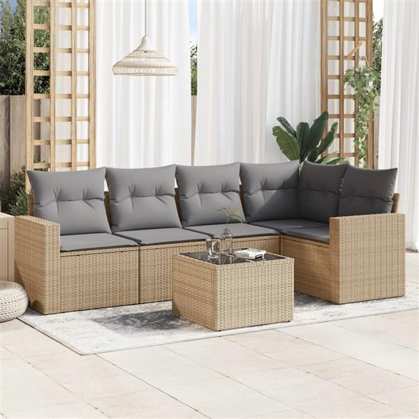 Grote foto vidaxl 6 delige loungeset met kussens poly rattan beige tuin en terras tuinmeubelen