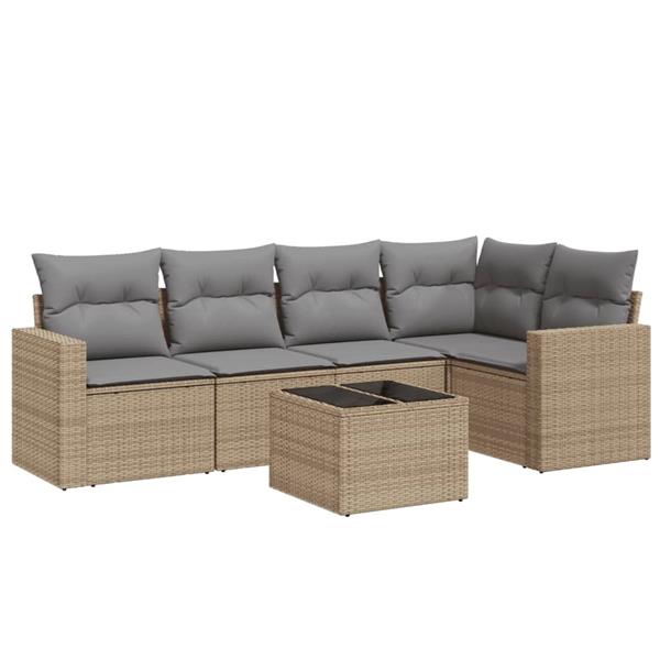 Grote foto vidaxl 6 delige loungeset met kussens poly rattan beige tuin en terras tuinmeubelen